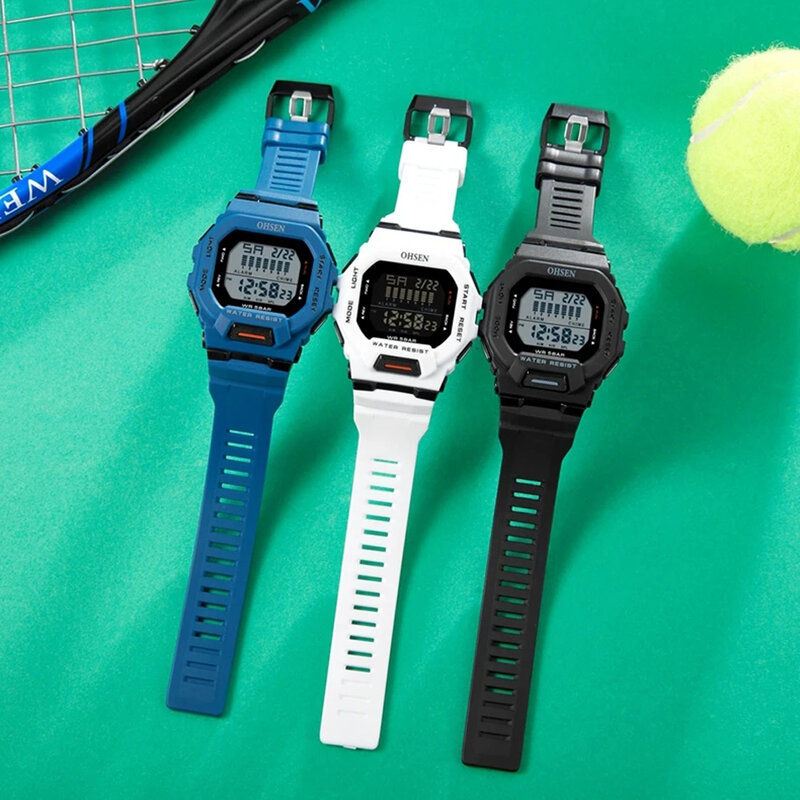 OHSEN-relógios digitais à prova d'água para homens e mulheres, relógios masculinos de pulso esportivos, relógios, 5ATM, branco