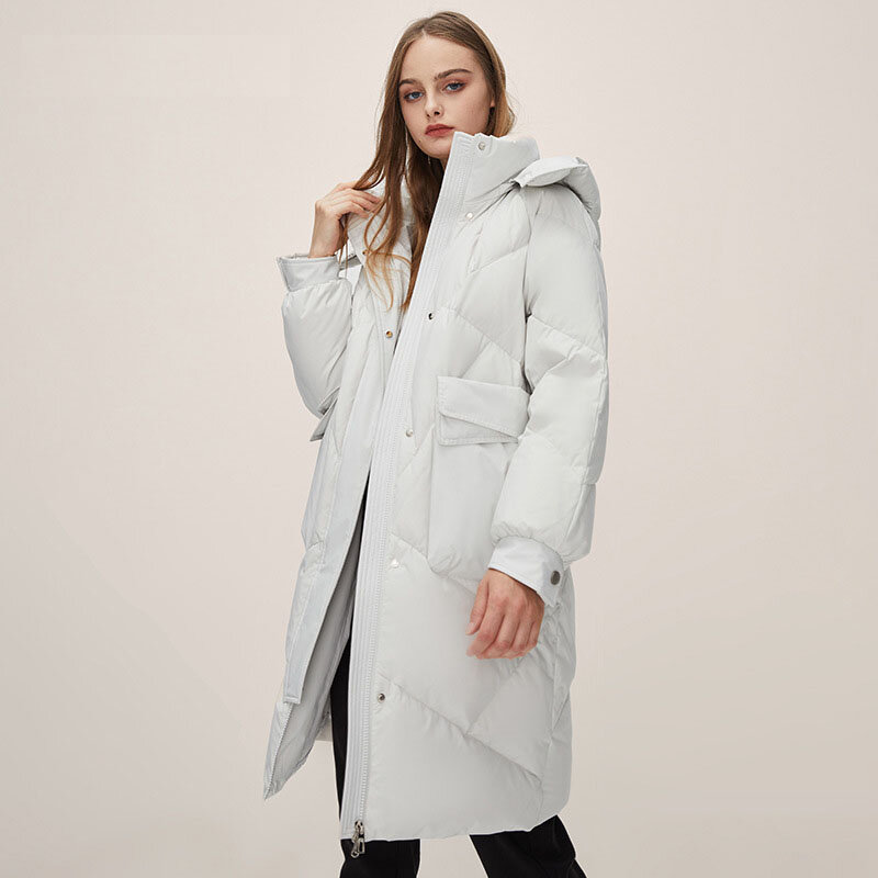 Abrigo con capucha para mujer, chaqueta de plumón de pato blanco, grueso, cálido, suelto, de gama alta, resistente al frío, Parkas de longitud media