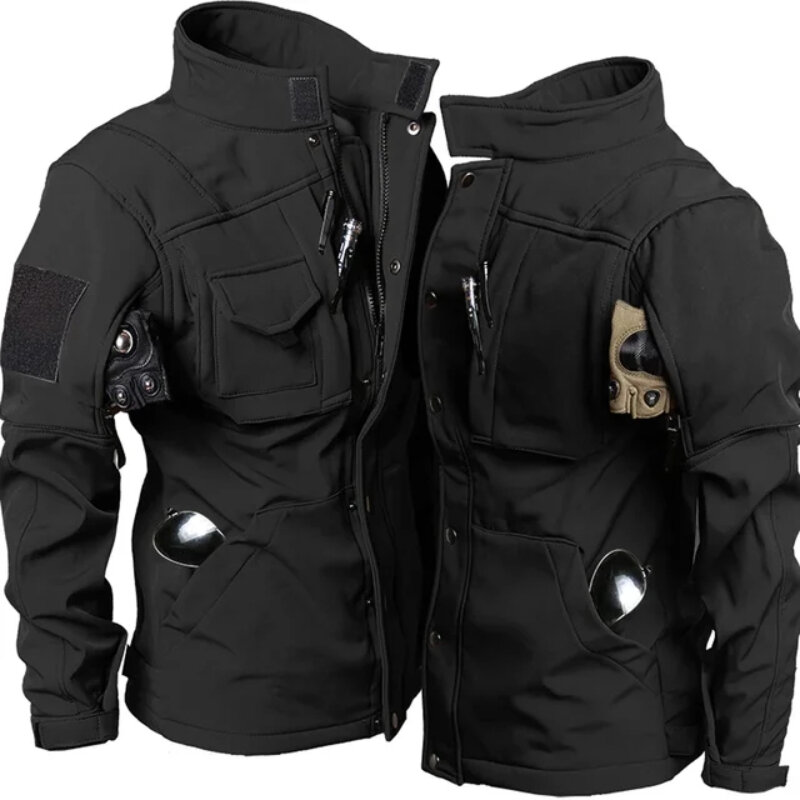 Мужская водонепроницаемая тактическая куртка, мотоциклетная куртка из мягкой кожи акулы с несколькими карманами, Флисовая теплая ветрозащитная военная куртка