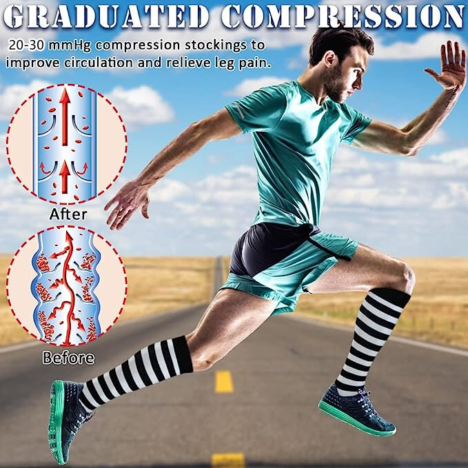 Stoking kompresi Pria Wanita, kaus kaki lari varises, maraton, kaus kaki kompresi olahraga lari 20-30mm Hg
