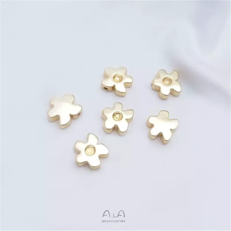 Septa de perlas de oro de 14 quilates, soporte de cuentas de flores con agujero pasante, perlas adhesivas hechas a mano, accesorios para collar y pulsera