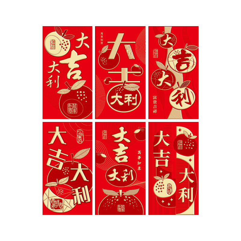 Sobre rojo de Año Nuevo Chino, 6 piezas, 2024, dragón, Año Nuevo, Festival de Primavera, logotipo del zodiaco, bronceado