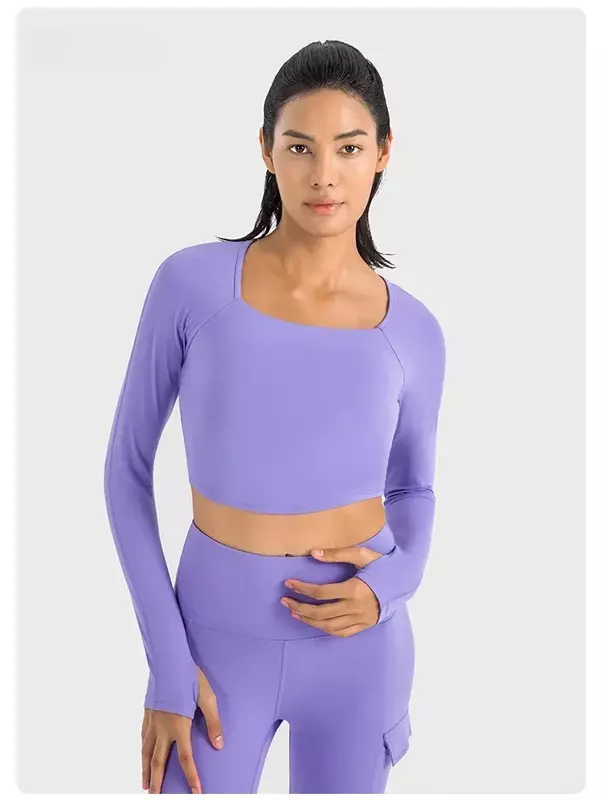 Lemon kaus Yoga Solid wanita, atasan lengan panjang untuk olahraga Fitness latihan kebugaran luar ruangan, kemeja Super elastis pas badan