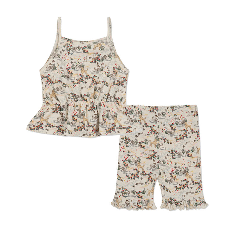 2024 Summer KS neonate Swan Flower Print abiti bambini vestiti di cotone Toddler Girls Sling T Shirt + Shorts 2 pezzi Homewear Sets