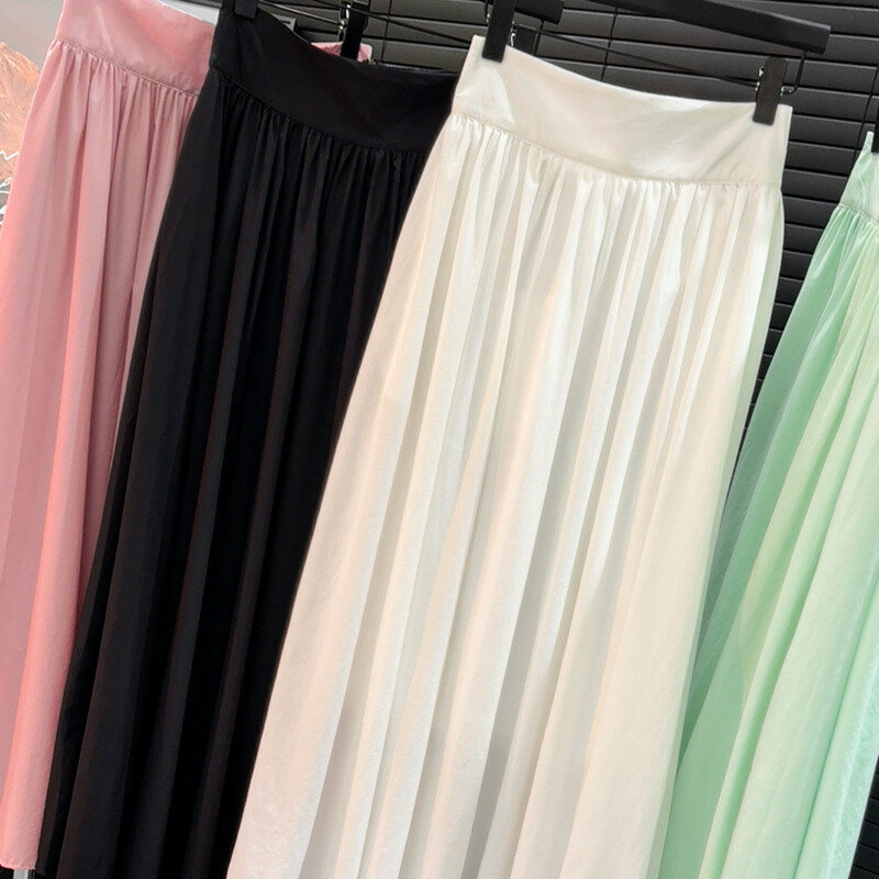 Kobiety w stylu Vintage elastyczny pas wysokiej talii plisowana linia A Harajuku moda wysokiej talii spódnica w jednolitym kolorze wiosna lato