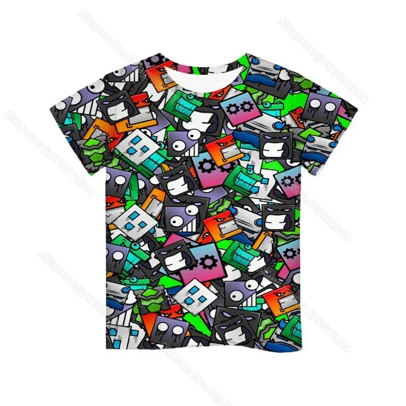 화가 기하학 대시 3D 인쇄 T 셔츠 소년 소녀 만화 애니메이션 Tshirts 유아 어린이 게임 T-셔츠 어린이 티 탑 Camiseta