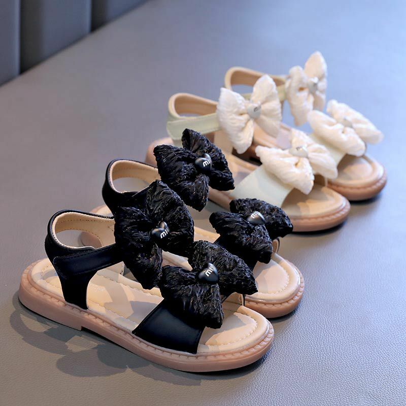 Sandalias planas de princesa con lazo para niñas, zapatos de playa con punta abierta, elegantes, a la moda, Verano