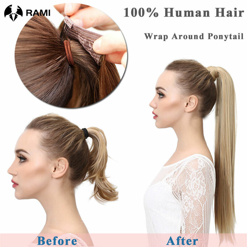 Extensiones de cola de caballo de cabello humano para mujer, coletas de cabello rubio envolvente, Clip en extensiones de cabello liso, Clips de extensión