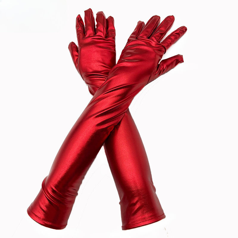 Handschuhe Frauen Pu Leder nass aussehen Abend Tanz Party Performance Mode im Freien fünf Finger lange Latex handschuhe