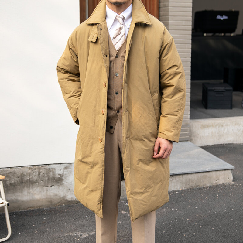 Jaket panjang tebal bisnis kasual pria, jaket Parka musim dingin Vintage modis