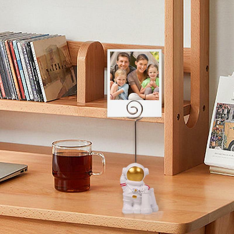 Desk Photo Holder Desktop Stand Golden Astronaut Photo Clips Resin Creative Memo & Photo Clips Mini Cute Card Holders For Theme