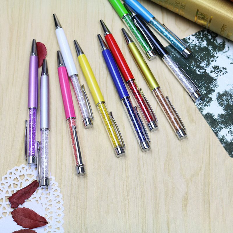 Металлические шариковые ручки с плоским верхом и кристаллами стандарта 1 0 мм, черные канцелярские принадлежности, шариковая ручка, подарки