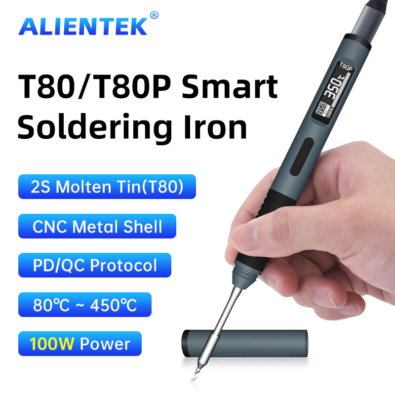ALIENTEK T80/T80P besi solder, Kit stasiun las listrik pintar Digital portabel panas Cepat 100W temperatur dapat disesuaikan C245
