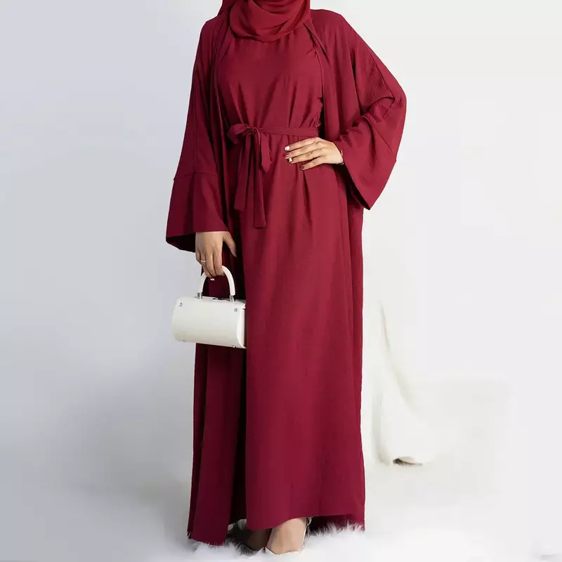 2 Stuk Abaya Slip Mouwloze Hijab Jurk Bijpassende Moslim Sets Vlakte Open Abaya Voor Vrouwen Dubai Turkije Afrikaanse Islamitische Kleding