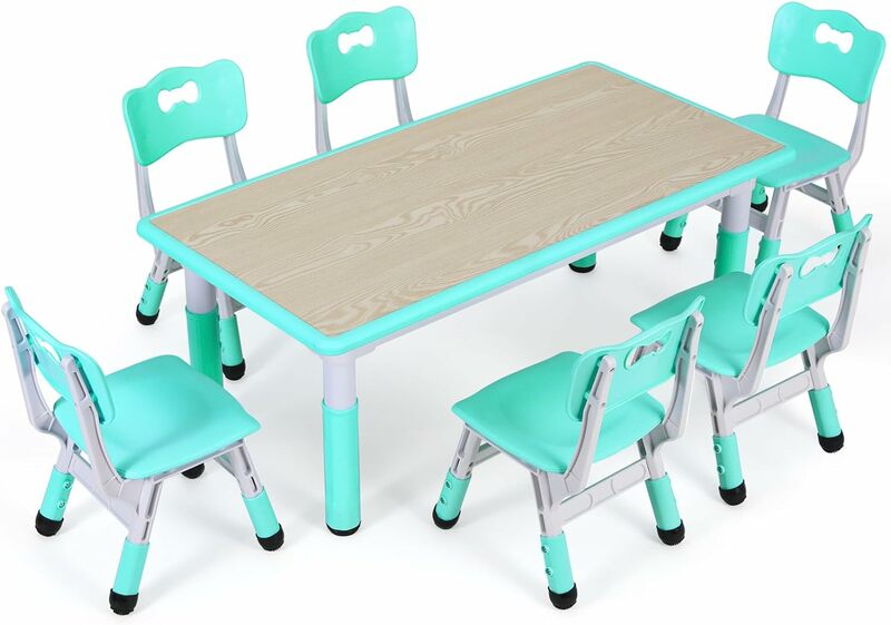 Arlopu Set tavolo per bambini e 6 sedie, tavolo Graffiti regolabile in altezza, tavolo artigianale per attività prescolare