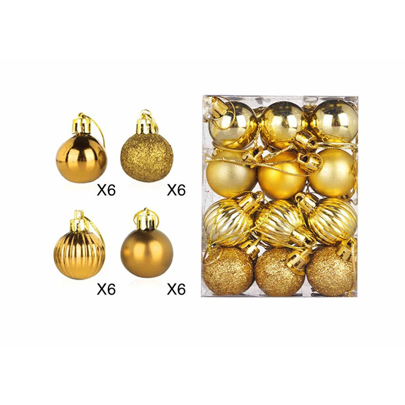 24PCS Christmas Balls 3cm Electroplated Glossy Shaped Balls Xmas Tree Baubles Pendant Party Wedding Ornament Decoration Set