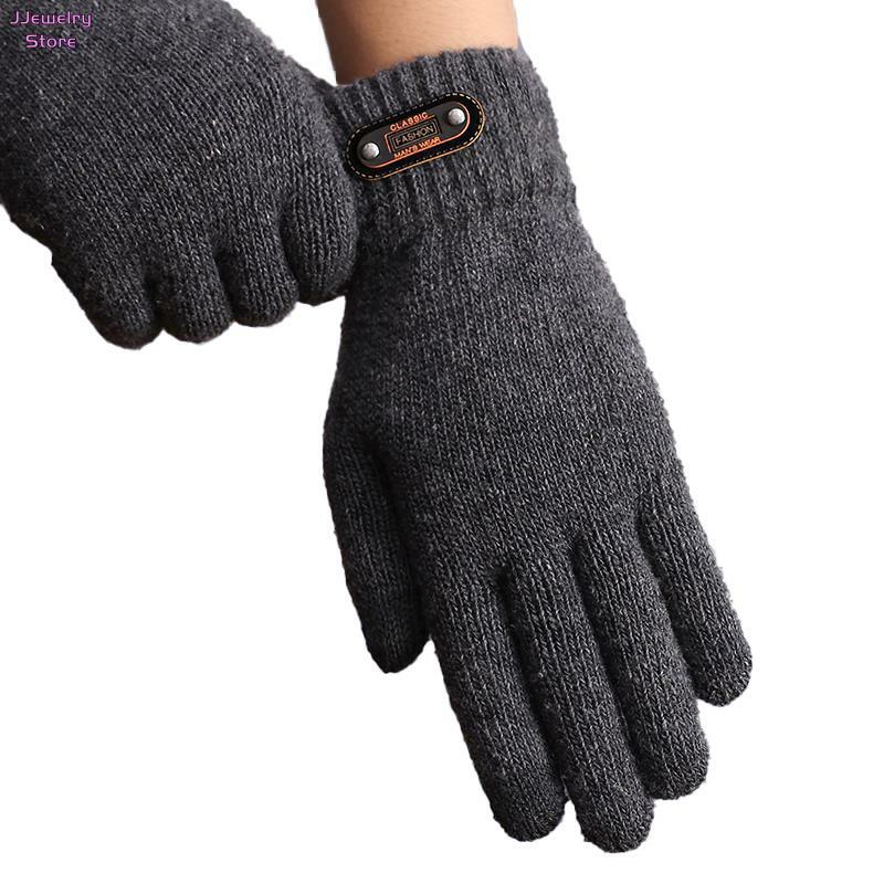 1 paio di guanti in lana tinta unita di alta qualità autunno inverno guanti lavorati a maglia da uomo Touch Screen guanto da uomo