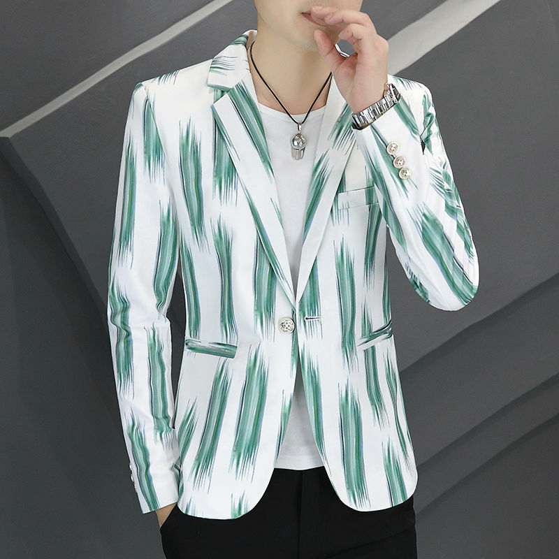 Men's Korean style small suit new gradient stripe handsome casual youth trend spring and autumn suit men's jacket