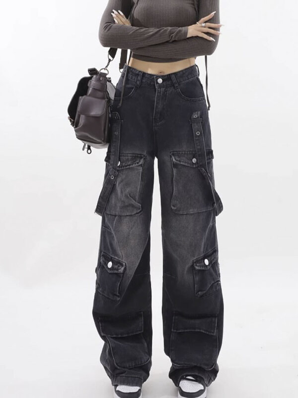 Amerikaanse Vintage Cargojeans Met Hoge Taille Y 2K Fashion Wash Streetwear Losse Jeans Dames