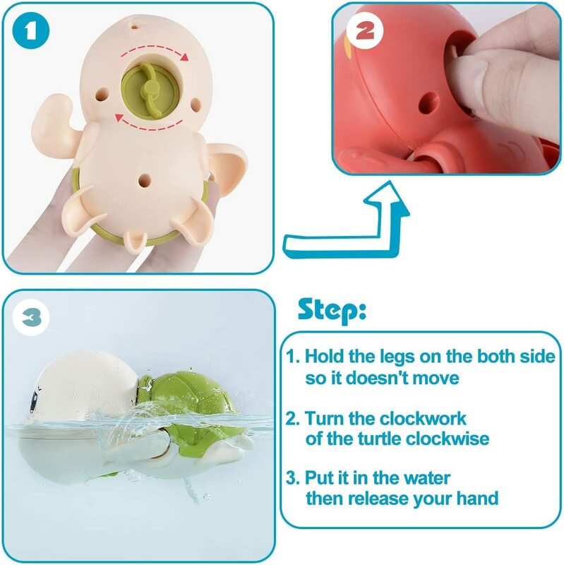 3PCS Baby Bath Toys Toddlers Bathing Cute Swimming Turtles Clockwork Play Water Baby Wind-up Toys for Kids giocattoli da piscina in età prescolare