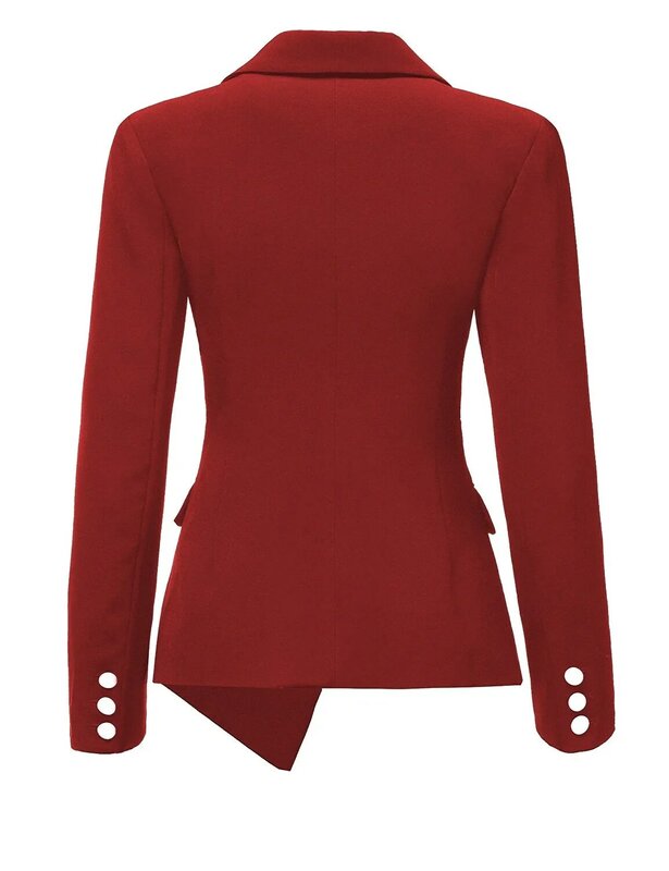 Женское однотонное пальто с отложным воротником, офисный однобортный хлопковый Асимметричный Повседневный блейзер с длинными рукавами и карманами, осень 2023