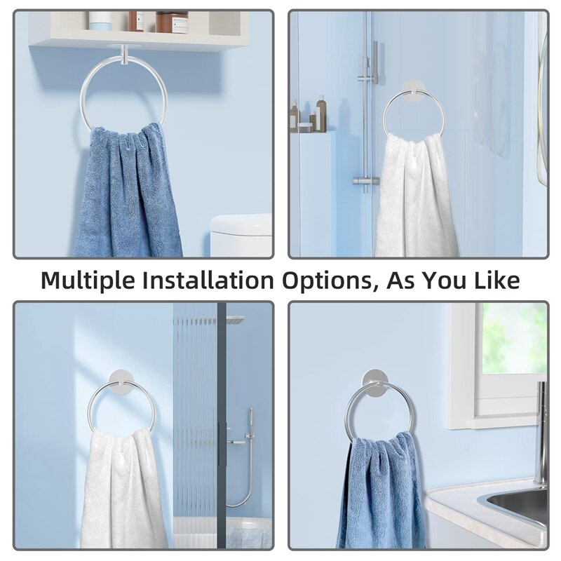 Ręcznik łazienkowy pierścień stojak na ręcznik łazienkowy ze stali nierdzewnej, samoprzylepny uchwyt ręczniki montowany na ścianie łatwy montaż łatwy w użyciu