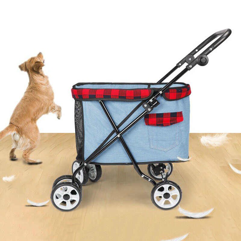 Opvouwbare wandelwagen voor huisdieren met wielen voor honden en katten, ademend, buitenreiswagen, lichtgewicht, kleine honden en katten