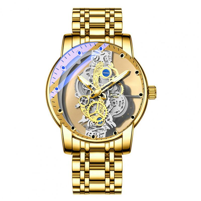 Reloj de pulsera de lujo para hombre, cronógrafo de cuarzo con diseño de puntero, esfera redonda luminosa, esqueleto dorado hueco, Estilo Vintage