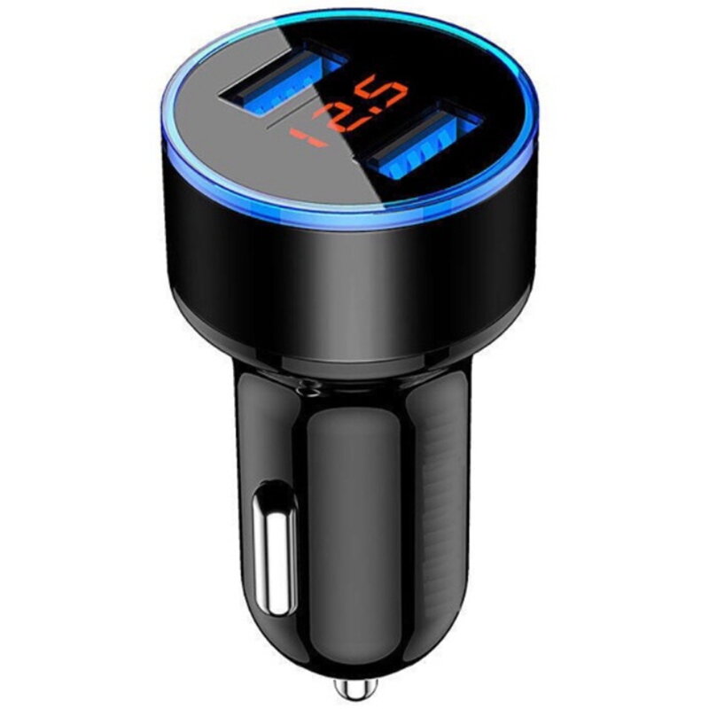 듀얼 USB 차량용 충전기, 빠른 충전 자동 전원 어댑터, LED 조명 포함, 2 포트 LCD 디스플레이, 12-24V, 3.1A