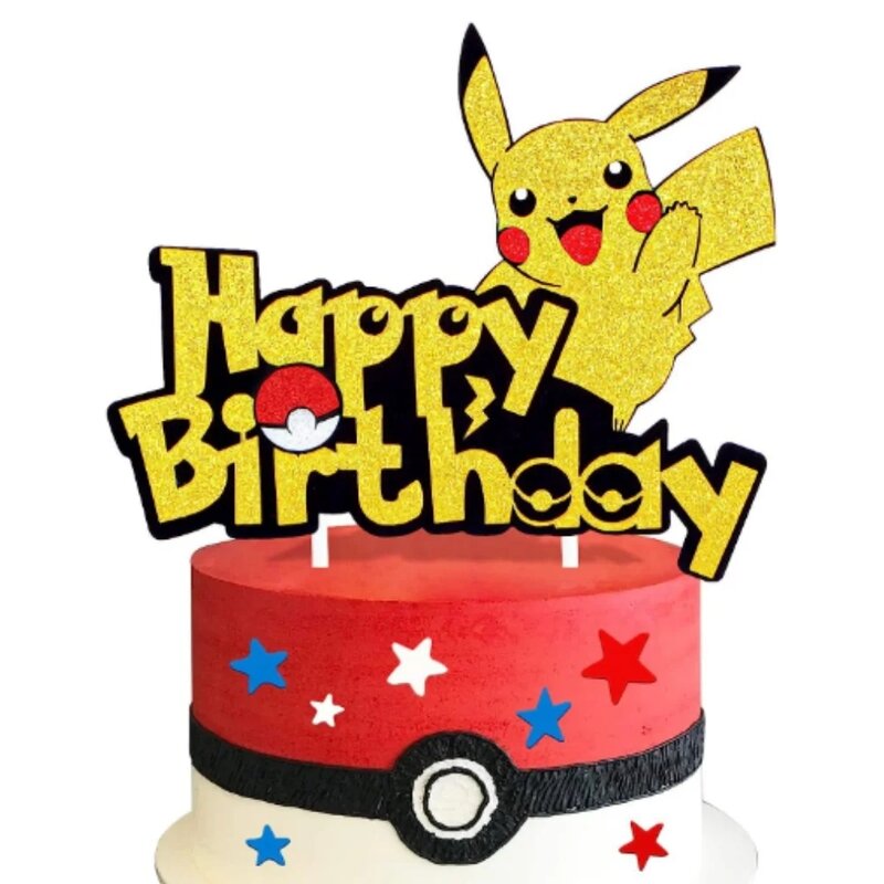 Adorno de Pokémon para pastel de feliz cumpleaños, decoración de Pikachu de dibujos animados, suministros de fiesta, Cumpleaños de Niños, decoración DIY para Baby Shower