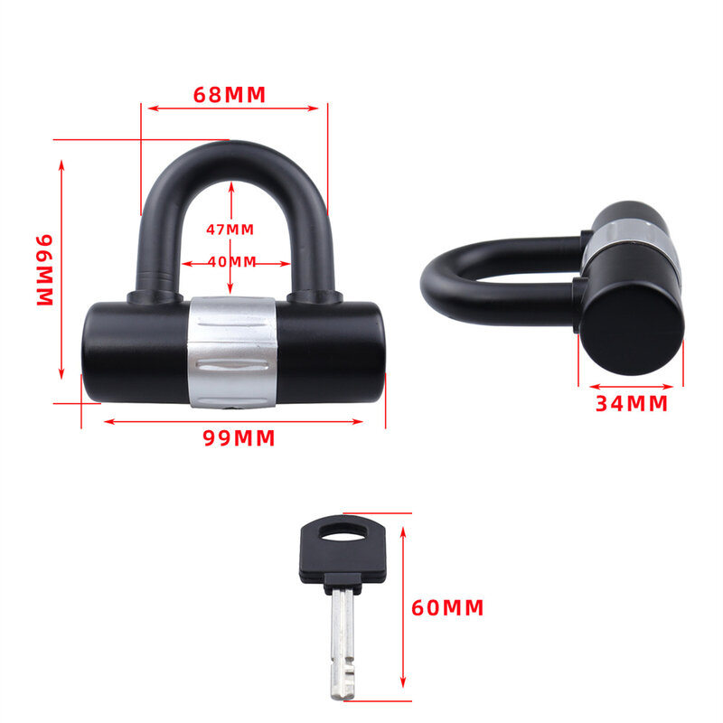 16mm Heavy Duty U Lock Motorcycle Bicycle Lock With 2Keys Security For Moped Scooter