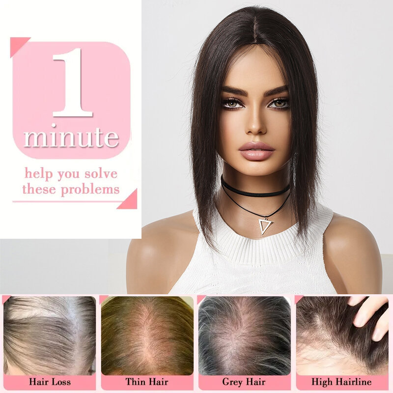 EASIHAIR 100% Real Human Hair Toppers Middle Part 150% Density Silk Base Clip in Topper Top Hair Pieces for Women Daily Use