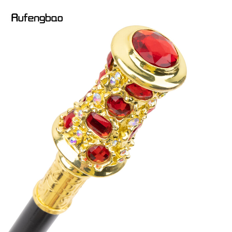 Golden Red Artificial Diamond Walking Cane Fashion Decorative Walking Stick Gentleman Elegant Cosplay Cane Knob Crosier 93cm