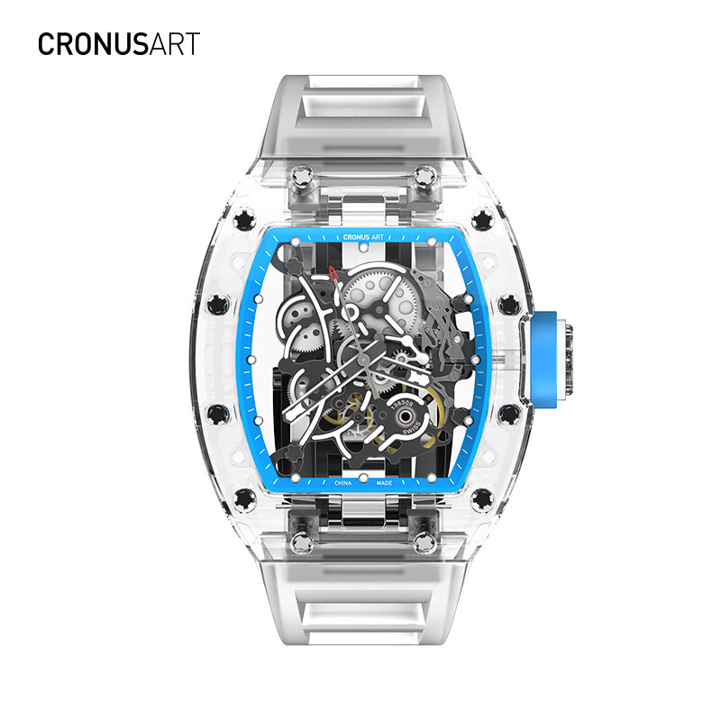 Cronusart mecânica relógio de pulso safira série perspectiva movimento relógio mecânico automático masculino com anel interno azul