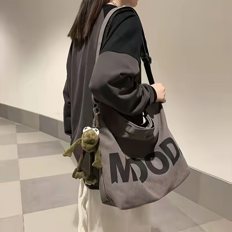 Женская наплечная сумка для ноутбука, Холщовая Сумка через плечо с надписью настроения, вместительная школьная сумка, женские сумки через плечо