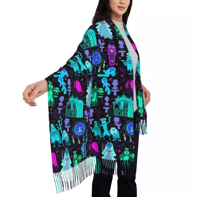 Женский длинный шарф с кисточками и птицами