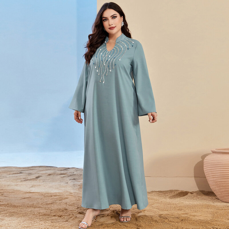 Trapano per cuciture a mano Arabia abito musulmano donna Abaya elegante Dubai turchia abbigliamento islamico caftano abito a maniche lunghe musulmano saudita