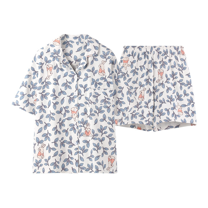 M-3XL conjunto de pijamas femininos pijamas de casa solta conjunto de roupas de casa turn-down collar sleepwear para o verão