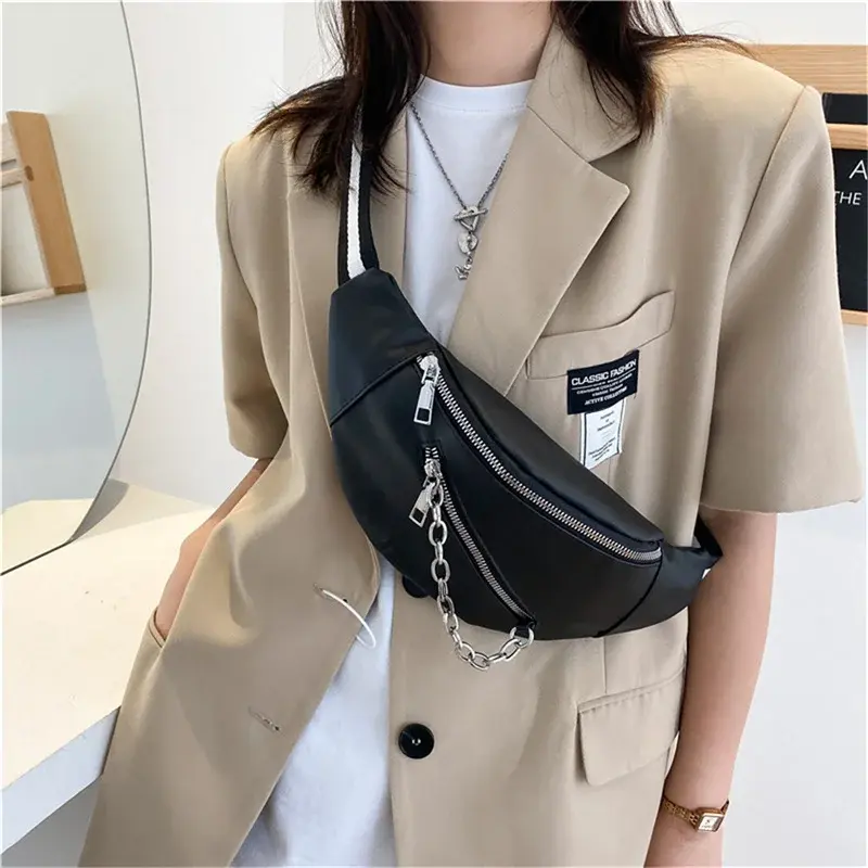 Women Soft Leather Waist Bag Autumn New Chest Pack Shoulder Bag High Quality Chain Fanny Pack Lady Street Trend Belt Bags Purse