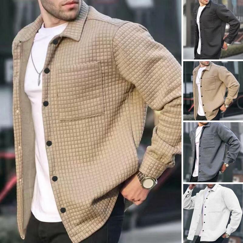 Solid Color Coat Solid Color Long Sleeve Men's Spring Coat with Turn-down Collar Patch Pocket Soft Breathable Cardigan for A