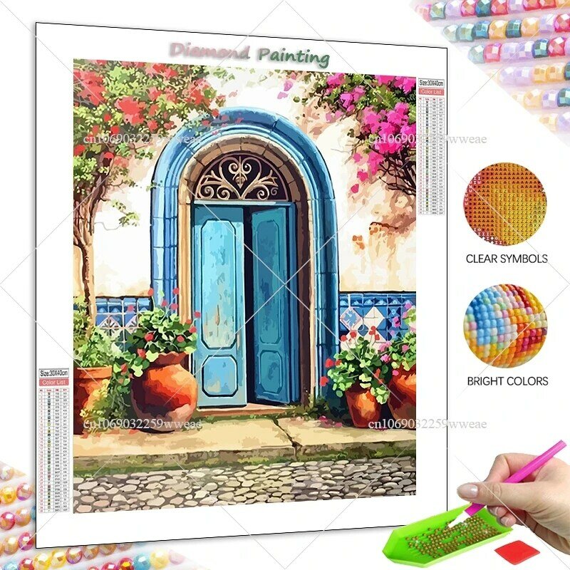 5D Diy Diamond Painting Blooming Street View Full Round Diamond Embroidery Landscape Mosaic Rhinestone Picture Home Decoration