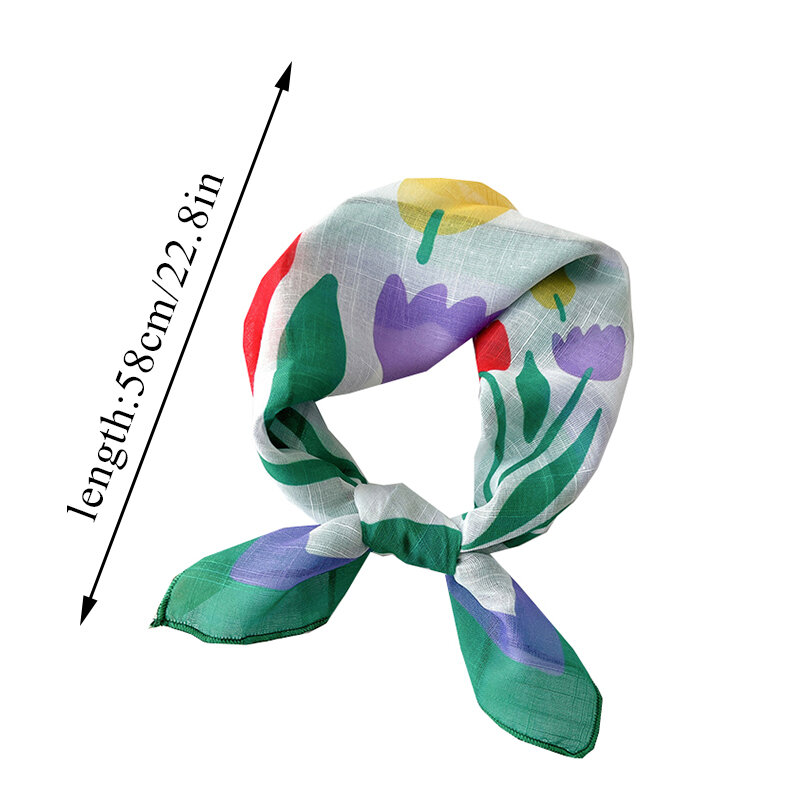 Хлопковый шарф для волос с цветочным принтом 58*58 см, головной платок, хлопковый льняной квадратный шарф, повязка на голову, шейный платок, мягкий женский шарф