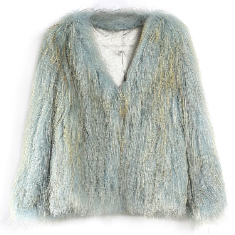 Abrigo de piel de mapache de imitación para mujer, abrigo corto de piel de zorro Artificial, moda joven, otoño e invierno, 2022