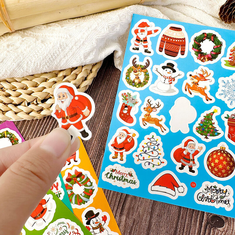 160pcs/8 Sheets Cute Christmass Sticker DIY Envelopes Gift Handbook Decoration Stickers Stationery
