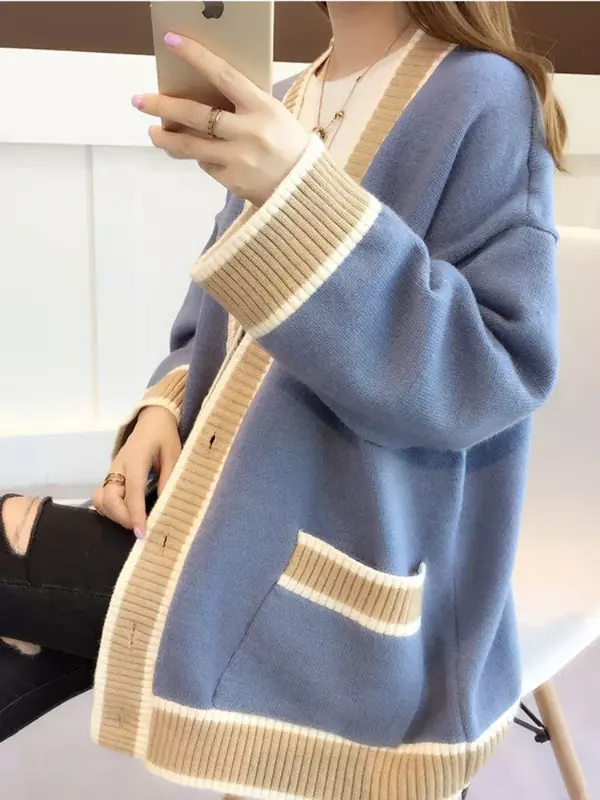 Maglione femminile cardigan lavorato a maglia spesso bianco per donna oversize moda coreana nuovo inverno manica lunga donna ZL11