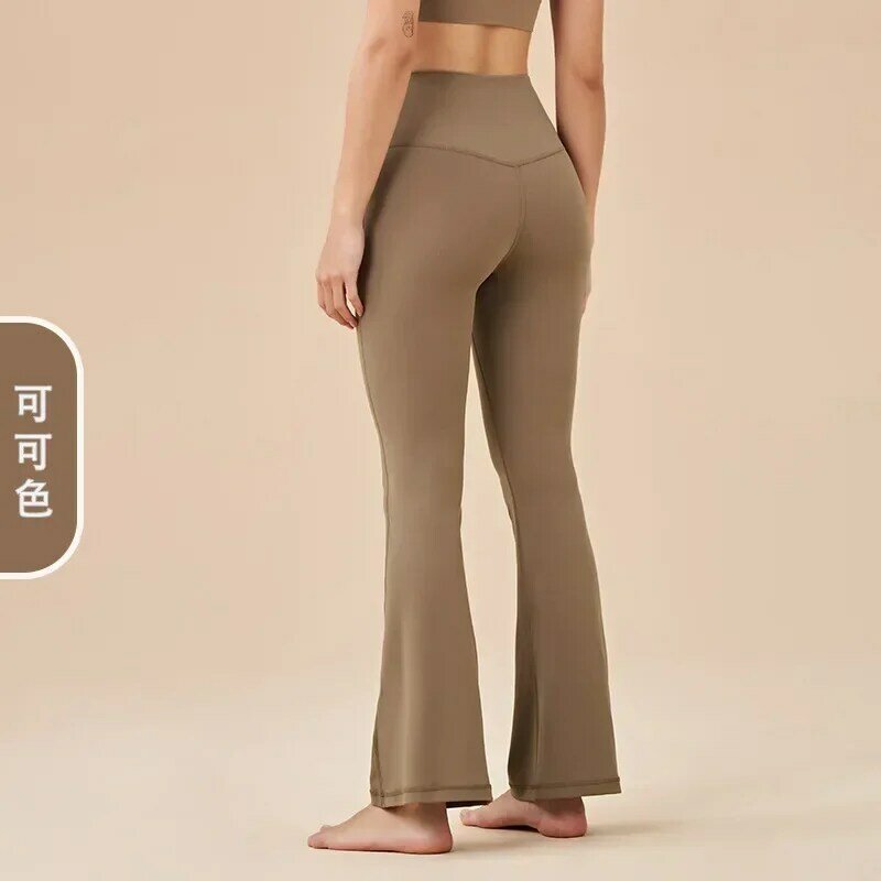 L Nude Yoga Pants Flared Pants Without Embarrassment Hip High Waist Pocket Sports Fitness Sports