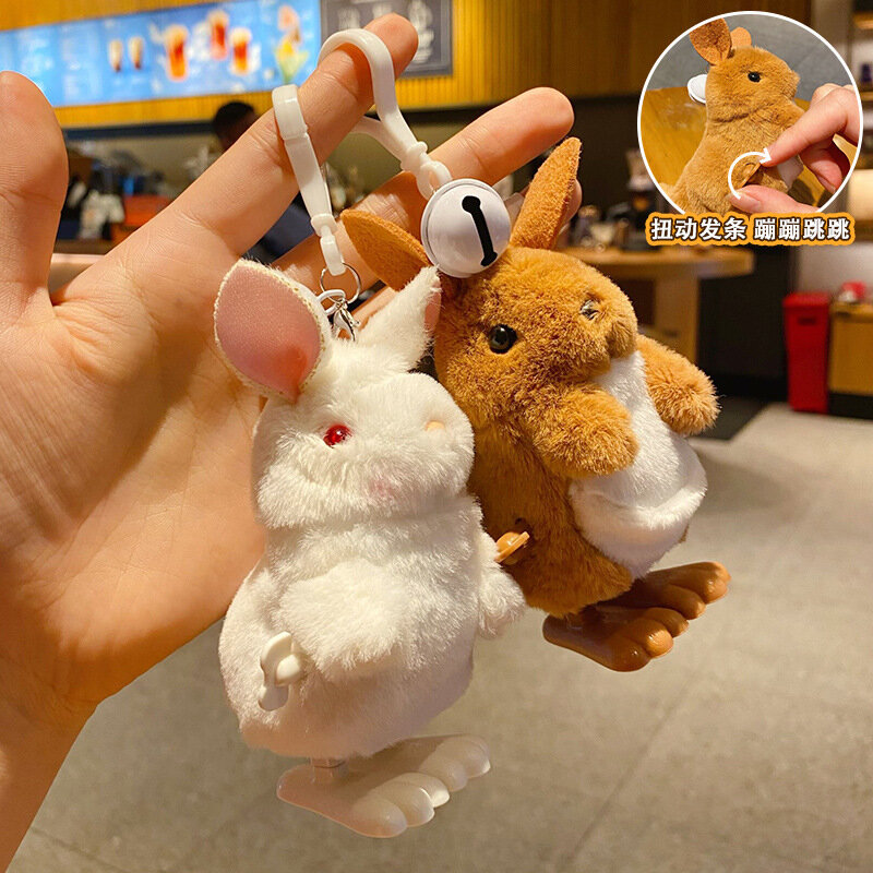 Creative Funny Kangaroo Clockwork Toy Plush Keychain Pendant Kids Cartoon Cute Rabbit Upper Chain Walking Relieve Stress Toys