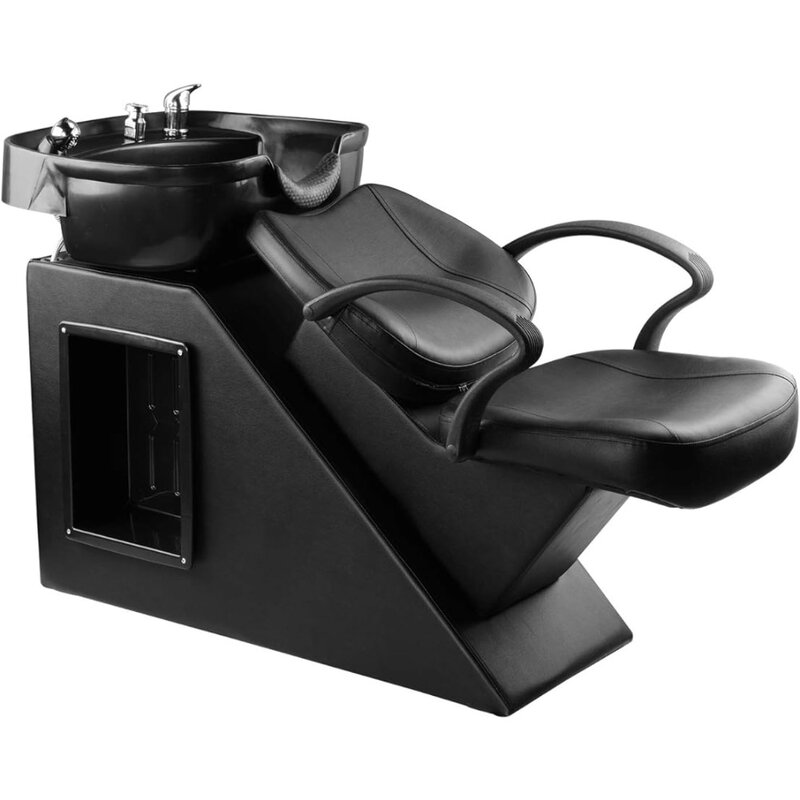 Shampoo Barber Backwash Chair, ABS Plastic Shampoo Bowl Sink Chair for Spa Beauty Salon (Black)