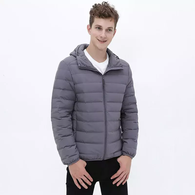 Mantel bertudung untuk pria, jaket hangat kasual kelas atas musim gugur dan dingin 90% bebek bawah warna putih dengan tudung untuk pria