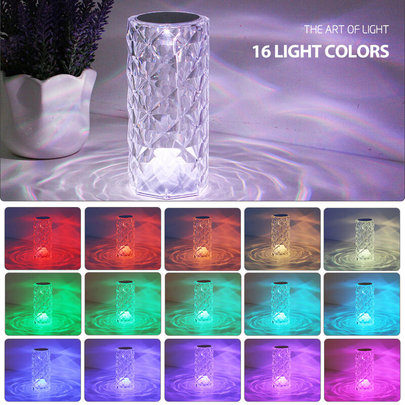 Lampe de table LED en cristal RVB, veilleuse proxy, télécommande romantique, lampes tactiles diamant rose, salon, cadeau chauffant 007